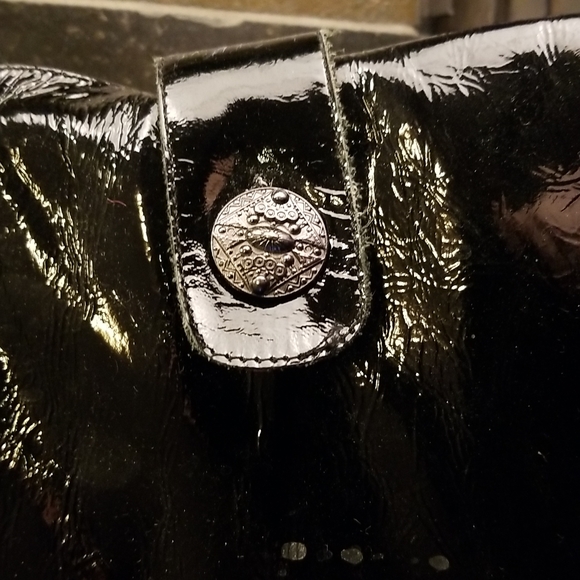 Farylrobin Tall Knee High Shiny Black Boots with Side Zip and Button - 9 - Picture 2 of 5